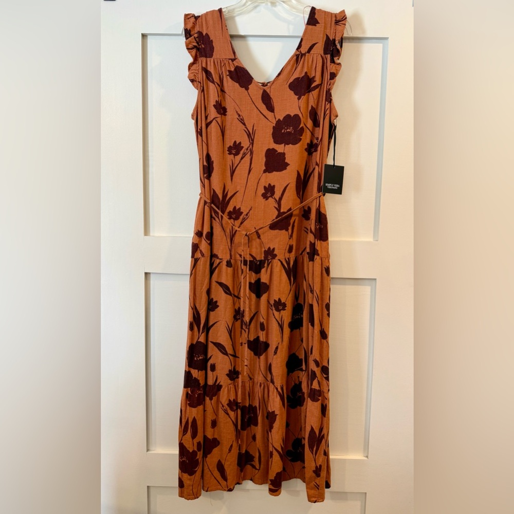 Vera Wang Floral Rust Sleeveless Dress (New)